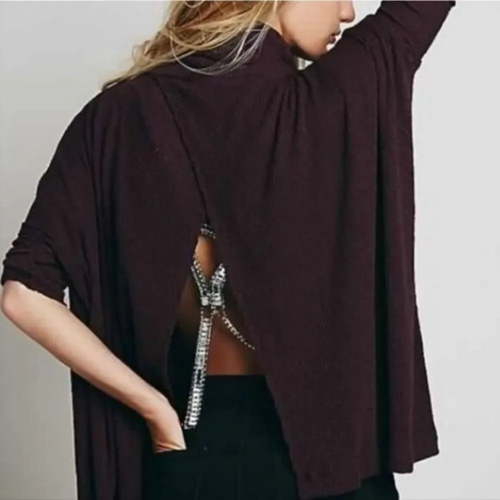 Free People Beach -459 Traveler Pullover Split Back top in Black XS‎